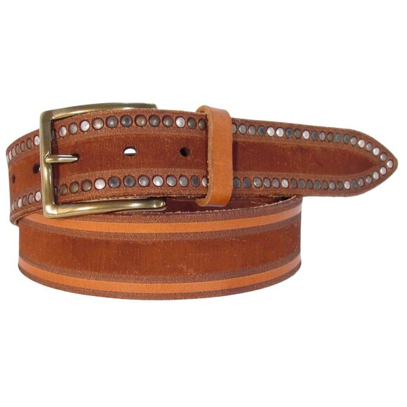 W. KLEINBERG $175 Italian Center Skived Calf Belt with Rivets Men's L (34"-38") - Picture 1 of 8